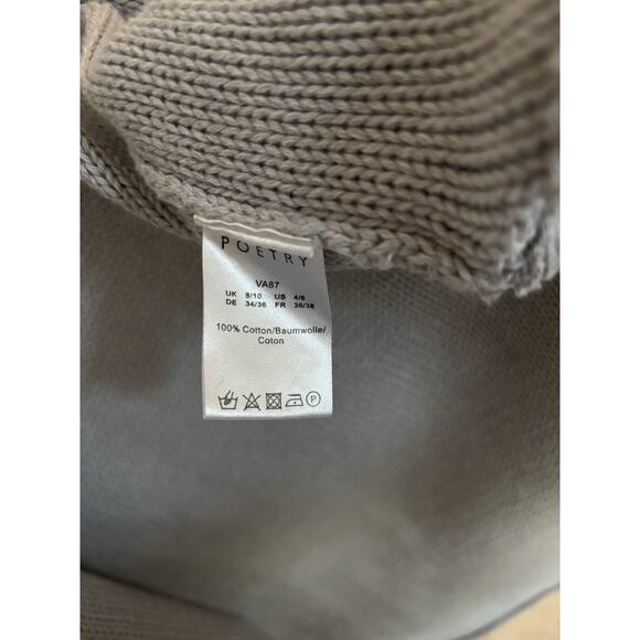 Poetry Light Gray Open Shawl Collar Sweater Relaxed Cardigan Medium 100% Cotton - Picture 6 of 7